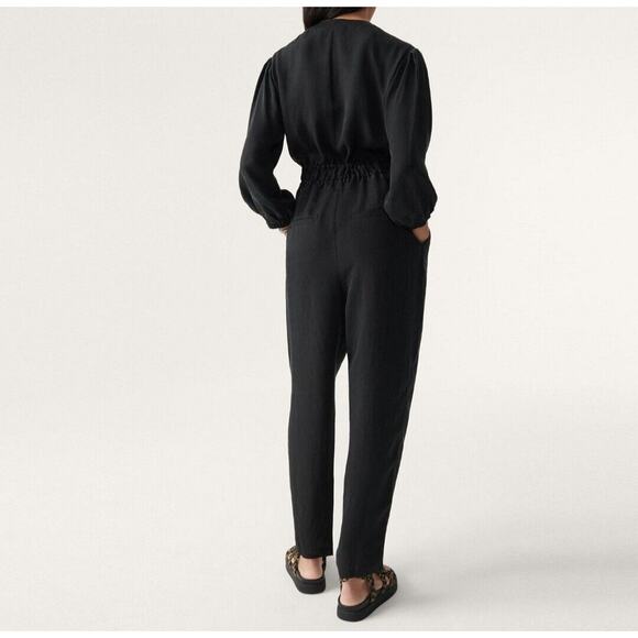 ba&sh Alvor Jumpsuit Womens 6 Black Cupro Lightweight 3/4 Sleeves Designer - Picture 2 of 13